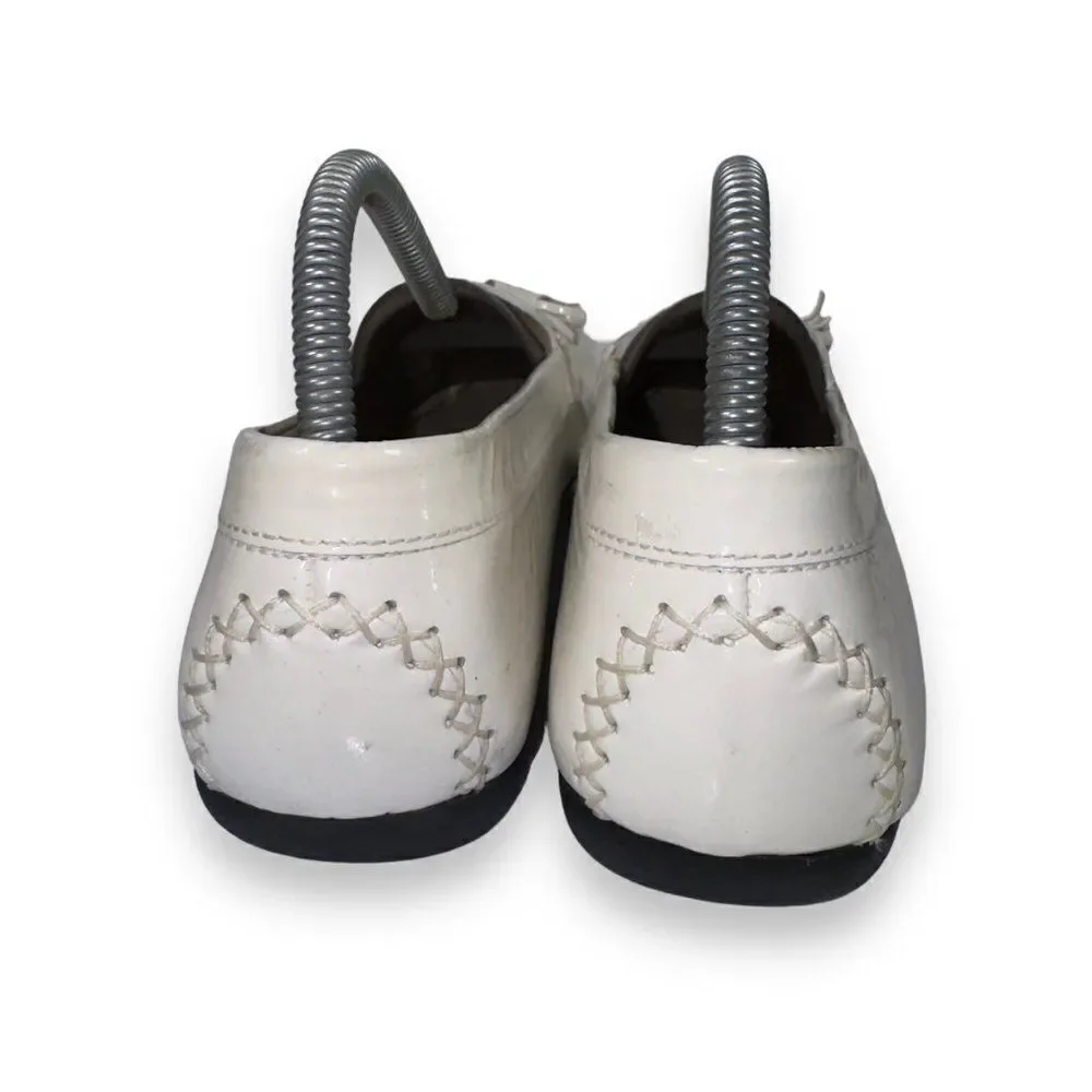 Stuart Weitzman Patient Leather Tassel Loafers White‎ Women's 9.5M